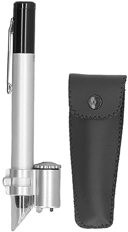 Candeon LED Microscopio Tascabile, 50X Penna Microscopio Portatile, Lente D'ingrandimento Illuminata a LED, Argento