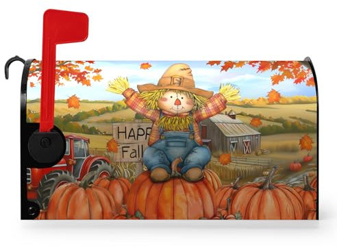 Dacawin Autunno Autunno Spaventapasseri Decorativi Coperture Postali Magnetiche Dimensioni Standard 25.5x21 Autunno Zucche Foglie d'Acero Involucri Copertura Raccolta Arancione Autunno Letterbox