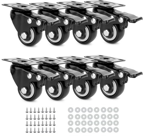 LWMTT 8 Piezas Ruedas para Muebles 40mm Ruedas con 8 Freno Ruedas Giratorias Carga de 200KG Ruedas para Muebles Pesados con Tornillos y Arandelas para Muebles, Transporte, Mesas, Gabinetes ﻿