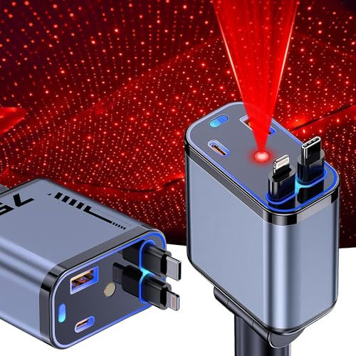 Cargador de coche retráctil 4 en 1, encendedor de cigarrillos USB C 75 W, cable de carga compatible con coche, cargador USB C, cargador rápido para encendedor de cigarrillos con proyección de cielo