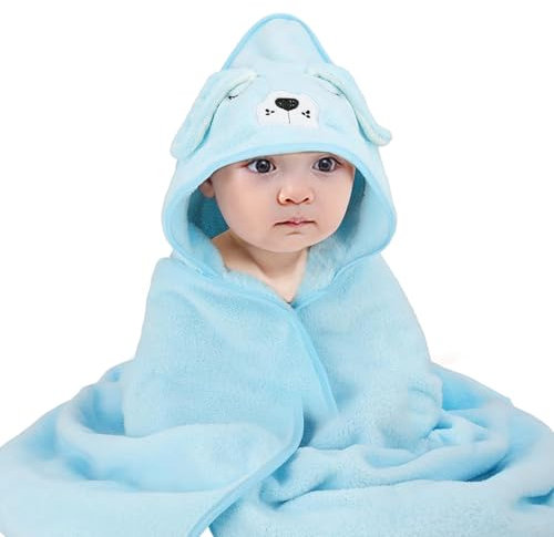 Kaisibum Kapuzenhandtuch für Babys,80x80 cm Babybadetuch aus Korallenvliesfür Babys Neugeborene(Blue)