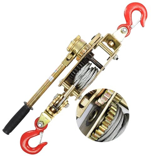 Aocay Argano Manuale a Fune, 2T/3T/4T Verricello Manuale Forestale, Paranco a Leva Manuale con Due Ganci di Carico, Portatile Argani a Leva per Traino di Veicoli, Barche e Attrezzatur (4T)
