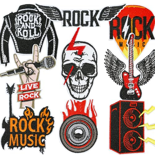 Set di toppe Rock Punk Band, toppe ricamate da applicare con il ferro da stiro, toppe termoadesive con teschi, toppe da stirare con teschi, motivi a teschio e bulbo oculare per giacche, cappelli