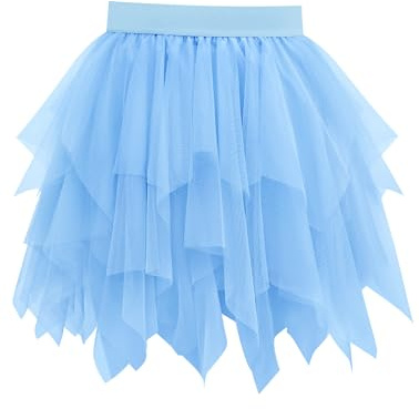 Vlazom Falda de Tul para Mujer Falda Tutú de Tul Irregular con Cintura Elástica, Falda Plisada Informal de Gasa para Fiesta de Graduación(2XL-3XL,Azul Claro)