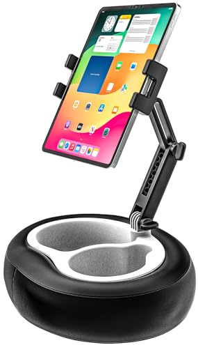 YOOZ Pillow Tablet Holder Mount, Tablet Pillow Stand for Bed Lap Sofa with Adjustable Arm for Tablets & Phones 4-13, iPad Pro Air Mini, Kindle, Galaxy Tab, iPhone (Soft Leather Material, Black)