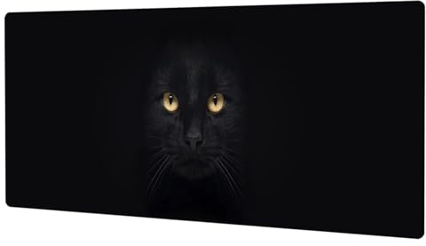 GLANDOTU Gaming musmatta – musmatta 900 x 400 × 3 mm – XXL musmatta stor med motiv halkfritt gummigolv, förbättrar precision och hastighet, sydda kanter musmatta, svart katt
