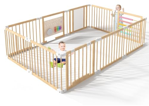 240x160x61cm Baby Laufgitter klappbar Laufstall Holz Kinder (10 Paneele)