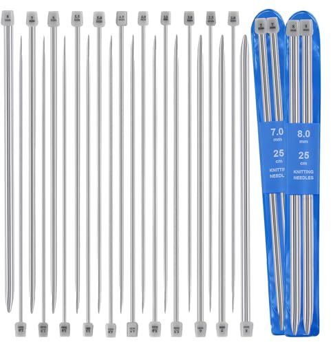 22Pcs Knitting Needles Straight Set, 11 Sizes Knitting Needle for Beginner