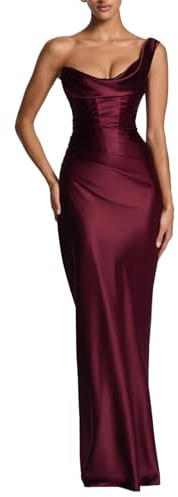 Elegant satin axellös rynkad rygglös maxiklänning för kvinnor lång balklänning sjöjungfru veckad bodycon formell festklänning