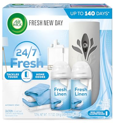 Air Wick Automatic Air Freshener Spray Starter Kit (Gadget + Refill), Fresh Linen, Air Freshener, Essential Oils