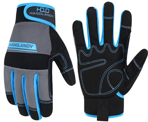 HANDLANDY Work Gloves Men & Women, Utility Mechanic Working Gloves Touch Screen, Flexible Breathable Yard Work Gloves (Medium, Grey)