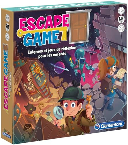 Clementoni | Escape Game Enfant 8 Ans+ | Jeu De Société Éducatif Coopératif | 3 Aventures Thématiques : Pyramide du Pharaon, Château Maudit, Espace | Activité Logique | Idée Cadeau