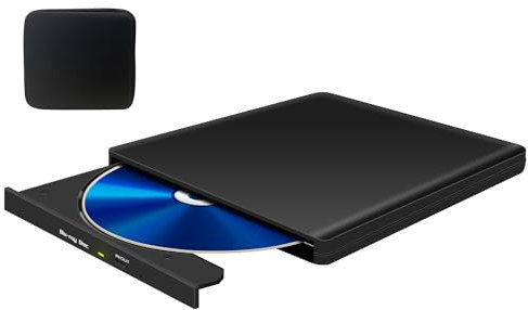 Biscon External Blu-ray Drives for PC: USB 3.0 Type-C Aluminum Blu ray Burner Writer with Carrying Case - Slim Portable 3D BD Bluray Drive for Laptop Mac Windows 11/10 MacBook Pro Air