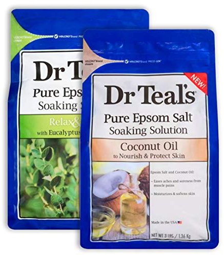 Dr Teal's Epsom Salt Bath Variety Gift Set (2 Pack, 3lb Ea) - Relax & Relief Eucalyptus & Spearmint, Nourish & Protect Coconut - Essential Oils & Pure Epsom Salt