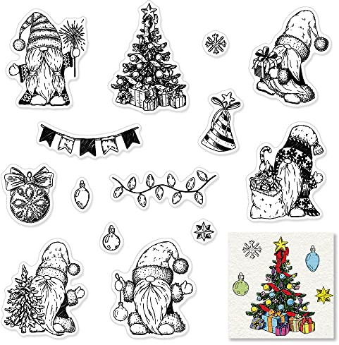 Father Christmas Tree Clear Stamps for Card Making and Photo Album Decorations, Santa Claus Rubber Stamps Christmas Bulb Silicone Stamp Seal for Christmas DIY Scrapbooking
