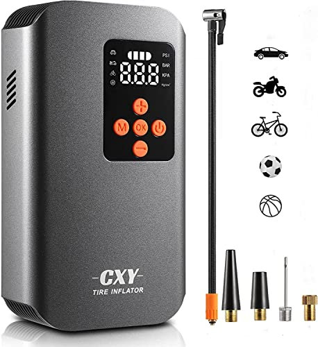 Cxy 7500mAh Akku Luftpumpe Fahrrad, Elektrischer Kompressor Tragbare Fahrradpumpe Mini Reifenpumpe, Rechargeable Akku Kompressor mit 4 verschiedenen Düsen für Autos, Motorräder, Fahrräder und Bälle