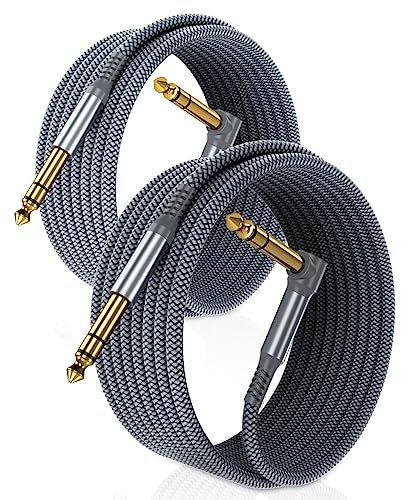 RUXELY 6.35mm TRS Instrument Cable 4.5M 2Pack,Right Angle 90 Degree 1/4 Inch Male Jack Stereo Audio Cord,6.35 Balanced Line Lead for Electric Guitar,Bass,Keyboard,Mixer,Amplifier/AMP,Speaker,Equalizer