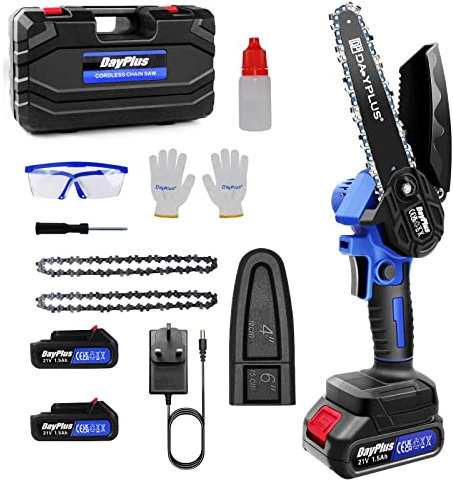 Mini Chainsaw Brushless Cordless 6 Inch with 2 * 1.5Ah Batteries and 2 Chains, Battery Powered Small Chain Saws for Tree Branches, Courtyard, Household, Garden (Included Carry case, Gloves)