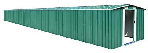 Camerina Gerätehaus Fahrradschuppen GartengeräTehaus GartenhüTte GeräTeschuppen GeräTebox Garten Grün 257x990x181 cm Verzinkter Stahl