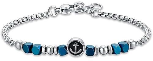 Luca Barra Bracciale Bambino in Acciaio con Ematite Blu ed Ancora. La referenza è JB191