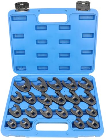 DPTOOL Juego de llaves de pata de gallo de 1/2 pulgada y 3/8 pulgadas, juego de llaves métricas de 8 a 32 mm, juego de llaves de pata de gallo de 6 puntos, juego de 21 llaves de tuerca acampanada para
