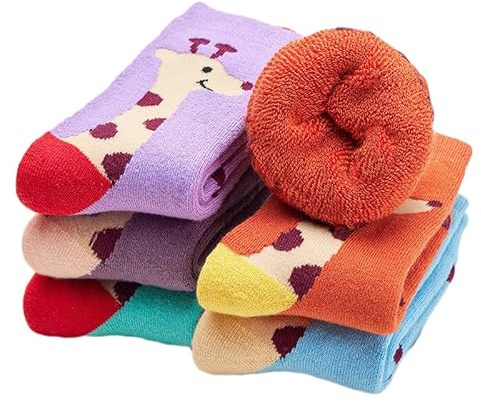 Alxad Kids Merino Wool Thermal Socks for Toddlers Boys Girls Winter Socks Thick Warm Heavy Cosy Crew Boot Skiing Animal Socks 5 Pairs