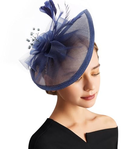 DRESHOW Fascinator Hüte für Damen Pillbox Hut mit Schleier Stirnband und Einer Gegabelten Clip Tea Party Kopfbedeckung