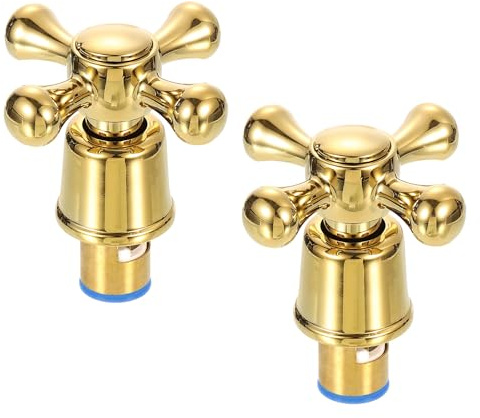 uxcell 2Pcs Faucet Tap Handle, Small Shower Knobs, Cold Faucet Knob Handles, Alloy Cross-Arm Faucet Tap Replacement for Kitchen, Shower, Tub, Gold