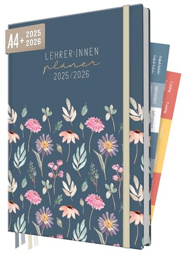 Häfft® Lehrer-Planer 2025/2026 A4 + Flying Flowers Hardcover Lehrerkalender mit Wochenkalendarium, 226 Seiten, Stickern und mehr - nachhaltig & klimafreundlich