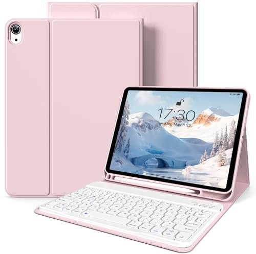 zoyu Keyboard Case for iPad 11th Generation (A16) 11 Inch 2025, iPad 10th Gen 10.9 Inch 2022, Magnetically Detachable Wireless Keyboard, Smart Stand Folio Cover with Pencil Holder, Light Pink