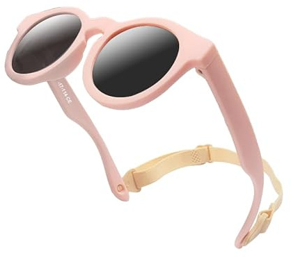 Garegce Baby Sunglasses with Adjustable Strap, Bendable for Newborn Infant Toddler Sunglasses, Polarized UV400 Protection and Durable Silicone Frame for Girls & Boys Age 0-36 Months - Pink