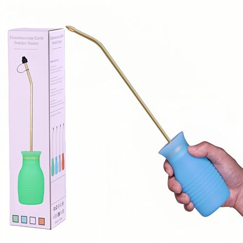 DustFlux Diatomaceous Earth Duster, 230ml Large, Powder Duster Kit with Long Copper Tube & Folding Funnel, Indoor Outdoor Silicone Sprayer Heavy Duty Bulb Applicator for Home and Garden(Blue)