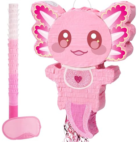 WERNNSAI Piñata de ajolote rosa – Bonita piñata de fiesta de ajolote rosa bajo el mar, decoraciones de fiesta de cumpleaños para amantes de los animales anfibios del océano, suministros de cumpleaños