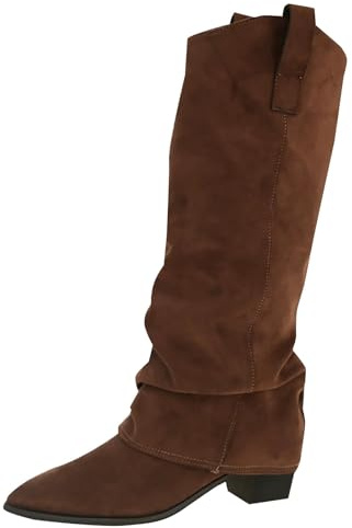 cfpqv Slouchy Boots - Stivali da donna con tacco, a punta larga, per donna, pieghevoli, invernali, caldi, per attività all'aperto, antivento, resistenti all'abrasione, marrone, 35 EU