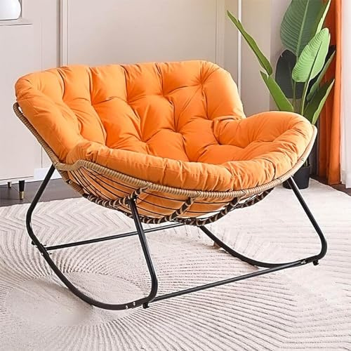Fauteuil à bascule d'extérieur - Design ergonomique en osier avec coussin épais, confortable pour l'intérieur et l'extérieur, élégant et élégant