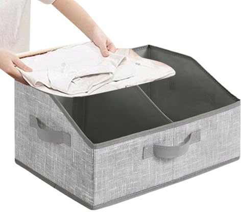 Panier de rangement en tissu, bac de rangement avec 3 poignées et séparateurs amovibles, taille moyenne pour salon, chambre à coucher, salle de bain, matériau en coton durable, vêtements de placard à