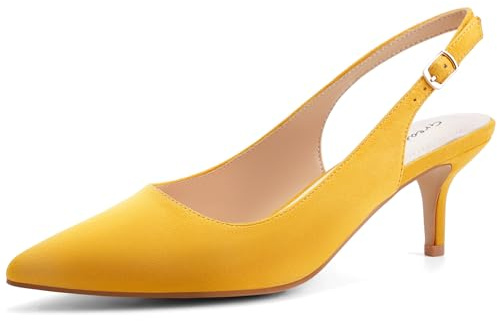 Greatonu Spetsig tå sandaler slingback kattunge klackar spetsig tå pumps damskor klackar uppklädd arbete dejt bröllopsfest, gUL, 36 EU