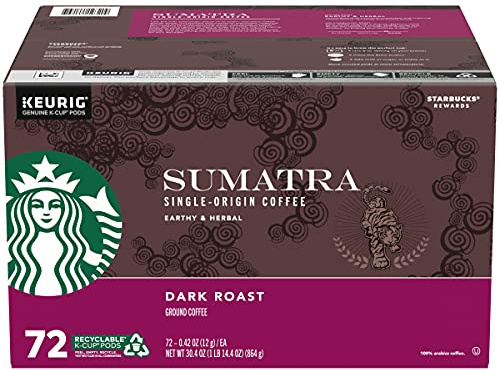 Starbucks Sumatra Single-Origin Coffee (Earthy and Herbal) Dark Roast Ground Coffee 72 K-Cup Pods