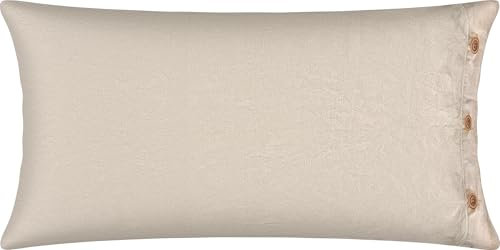 Erwin Müller Kissenbezug, Kissenhülle Halbleine Uni Deggendorf - für kühle Tage, feuchtigkeitsregulierend, rustikale Holzknöpfe - Natur Größe 40x80 cm