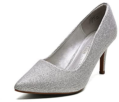 DREAM PAIRS Women's Slip On Low Mid Heels Pointed Closed-Toe Dress Court Shoes Kucci Silver Glitter Size 8 UK/10 US