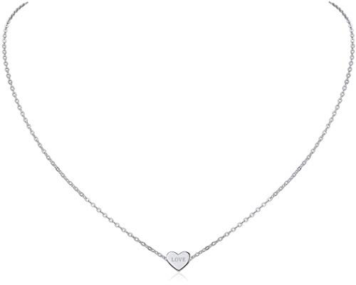 ChicSilver 925 Sterling Silber Kette für Damen Mädchen, Kleiner Herz Anhänger mit Rolokette, Personalisierter Minimalisitischer Schmuck für Hochzeit Valentinstag Muttertag