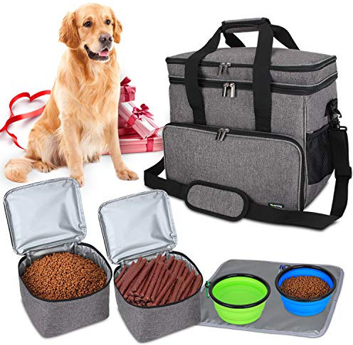 Teamoy Travel Bag for Dog Gear, Dog Travel Bag for Carrying Pet Food, Treats, Toys and Other Essentials, Ideal for Travel, Camping or Day Trips (Large, Grey)