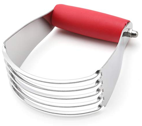 Spring Chef Dough Blender, Top Professional Pastry Cutter, Heavy Duty Baking Tool with Stainless Steel Blades, Medium Size, Red