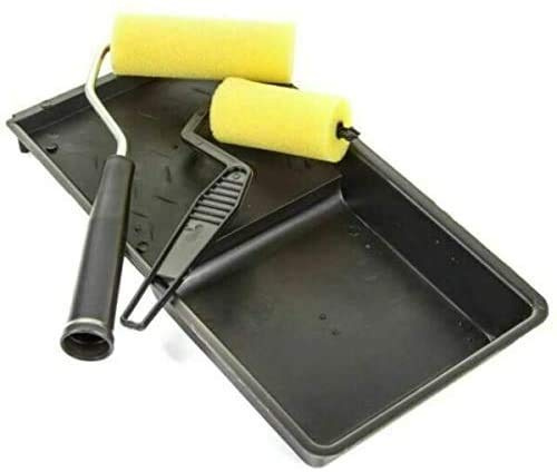 Mantraraj 3pc Mini Paint Roller Set Foam Paint Roller Set Gloss Emulsion Decorating Decorator Tray Sponge for Walls, Door, Frames