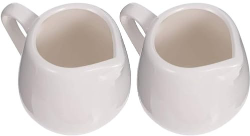 LATRAT Lot de 2 mini pots à lait en céramique blanche avec poignée - Petit pot à café, lait, sauce de cuisine, petit pichet à lait - 100 ml