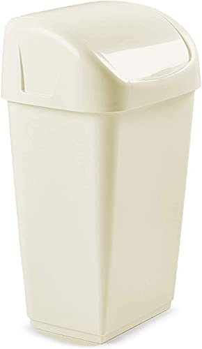 Whitefurze 45L Swing Top Bin Plastic Kitchen Household Rubbish Recycling Waste Bin Dustbin (Cream)