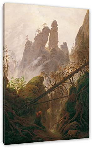 Pixxprint Caspar David Friedrich - Felsenlandschaft im Elbsandste, Größe: 60x40cm, Leinwandbild, fertig gespannt, Wandbild, Dekoration, Kunstdruck, kein Poster