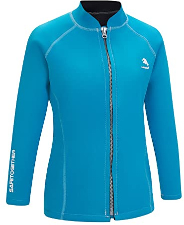 Neopren våtdräktsjacka för kvinnor - 2 mm tjock, surfing och dyktopp, långärmad, dragkedja fram (XL, sjöblå)