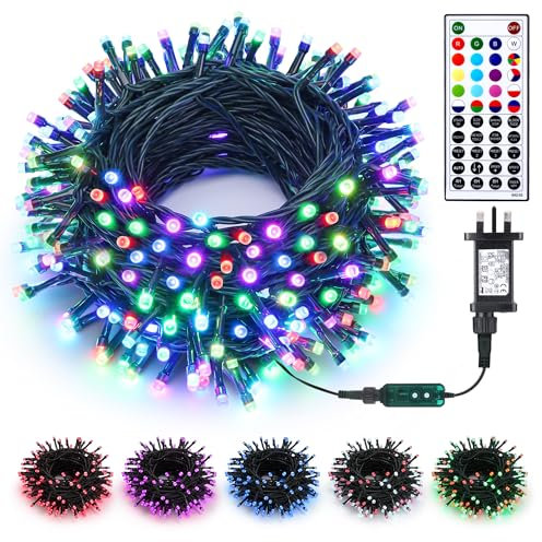 Joomer Christmas Tree Lights Outdoor, 20M 200 LED RGB Color Changing Christmas Lights Mains Powered with Remote & Timer, Christmas Decoratin String Fairy Light for Indoor Home Garden Party