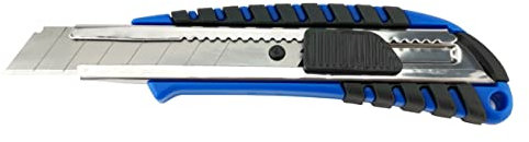 D.RECT 2049 Coltello da Taglio con Lama Guida in Metallo 18 mm con Impugnatura - Pezzi Cutter - Gommata Coltello per Tappeti - Coltello Multiuso Taglierino professionale, Blu